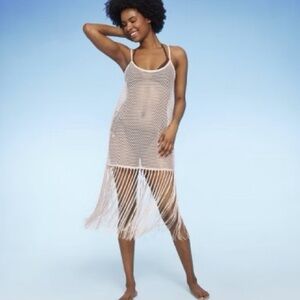 Wild Fable Fishnet Cream Fringe Swim
Cover Up Midi Dress Size M